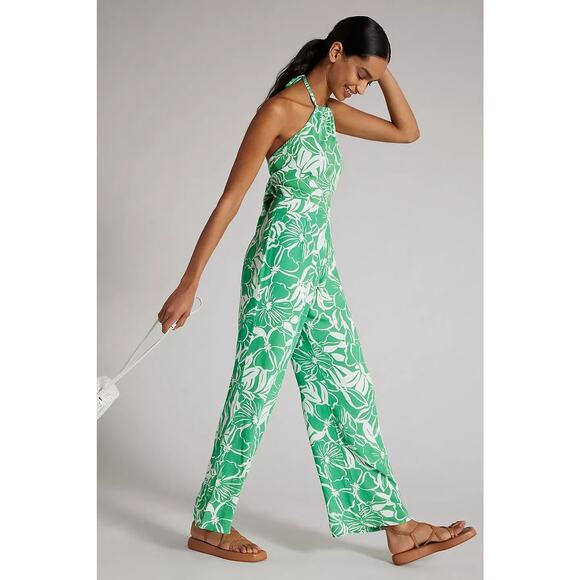 Faithfull the Brand Manora Halter Jumpsuit El Marsa Floral Green Size Medium NEW - Picture 2 of 11